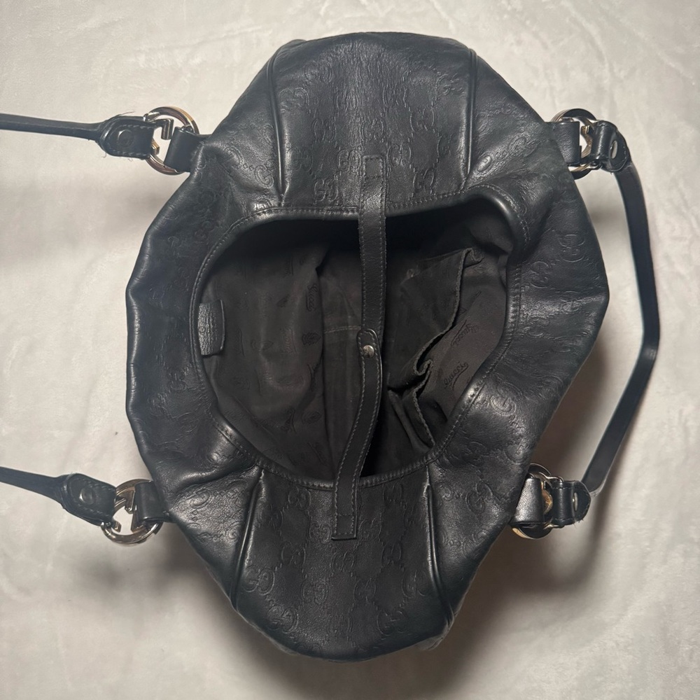 Auth. Gucci Guccissima GG Monogram Black Leather Shoulder Bag, East West Style - Picture 11 of 15